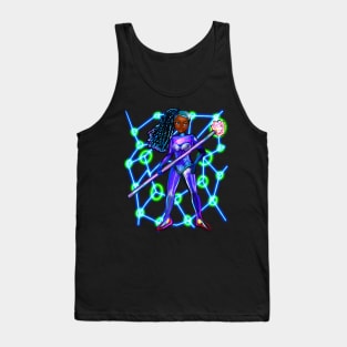 Black anime super hero girl from outer space with lights  ! beautiful  black girl with Afro hair, blue eyes, Cherry pink lips and dark brown skin. Hair love ! Tank Top